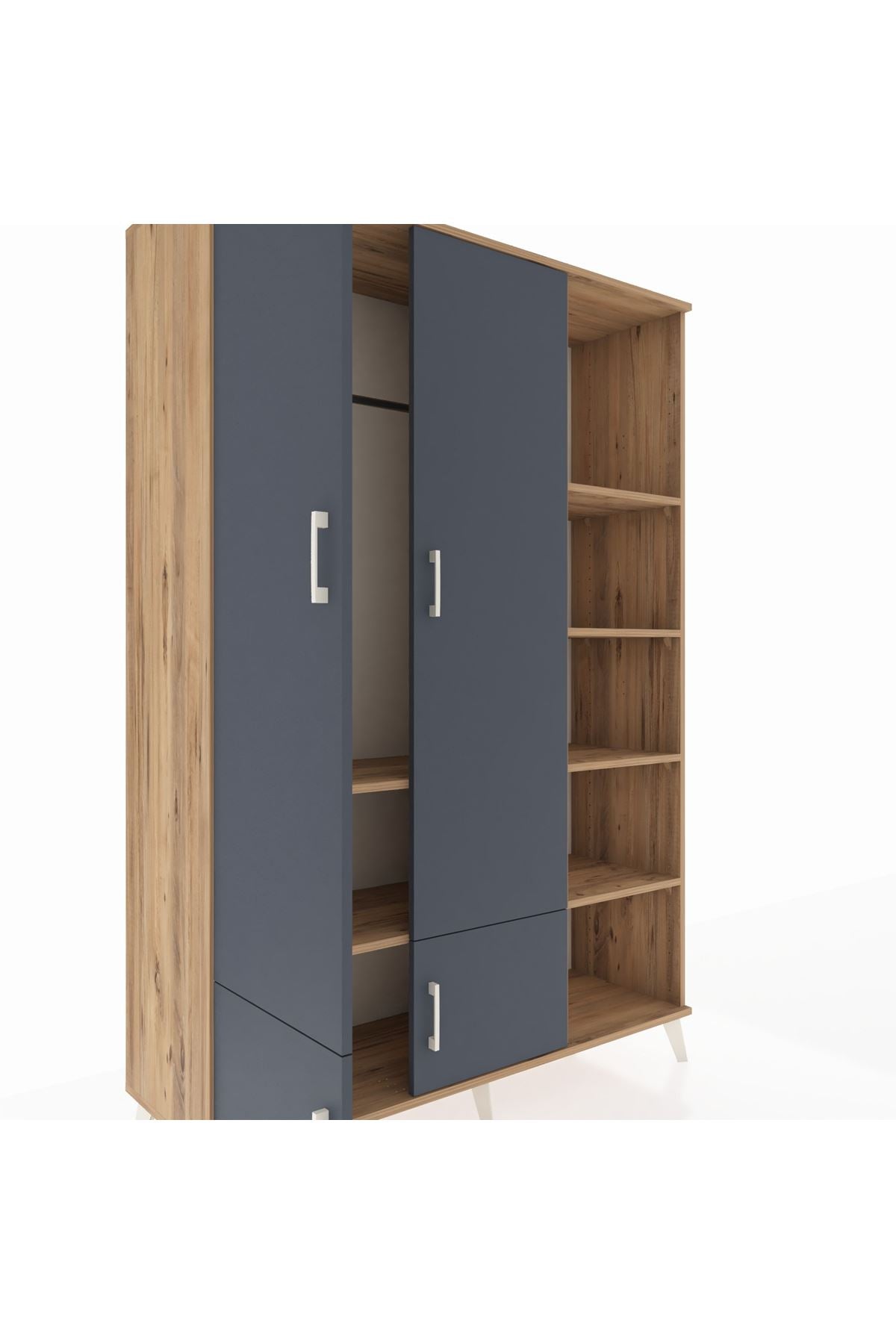 Hyperion Dolap 6 Raflı 4 Kapaklı Tek Askılı 132x44x195 Çam-Antrasit/Çam