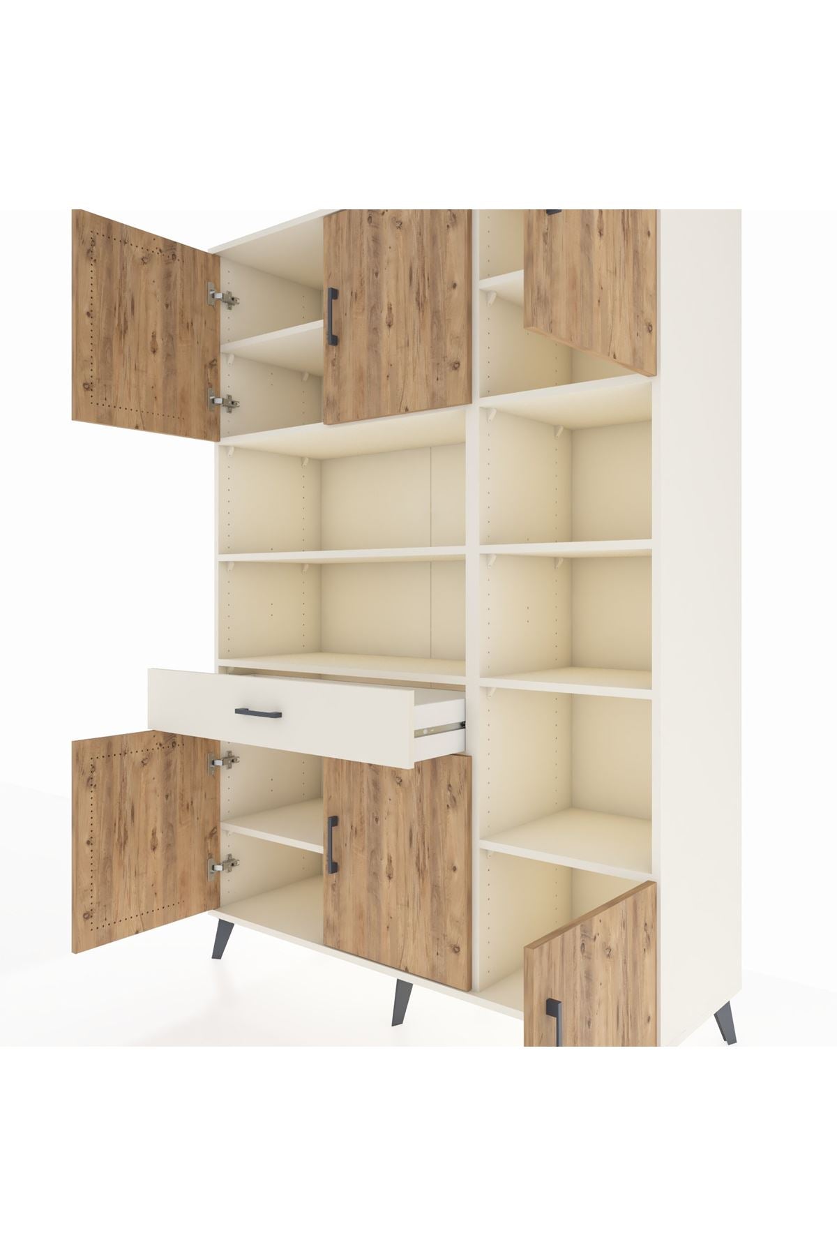 Hyperion Dolap 10 Raflı Tek Çekmeceli 6 Kapaklı 132x44x195 Aytaşı-Çam/Aytaşı