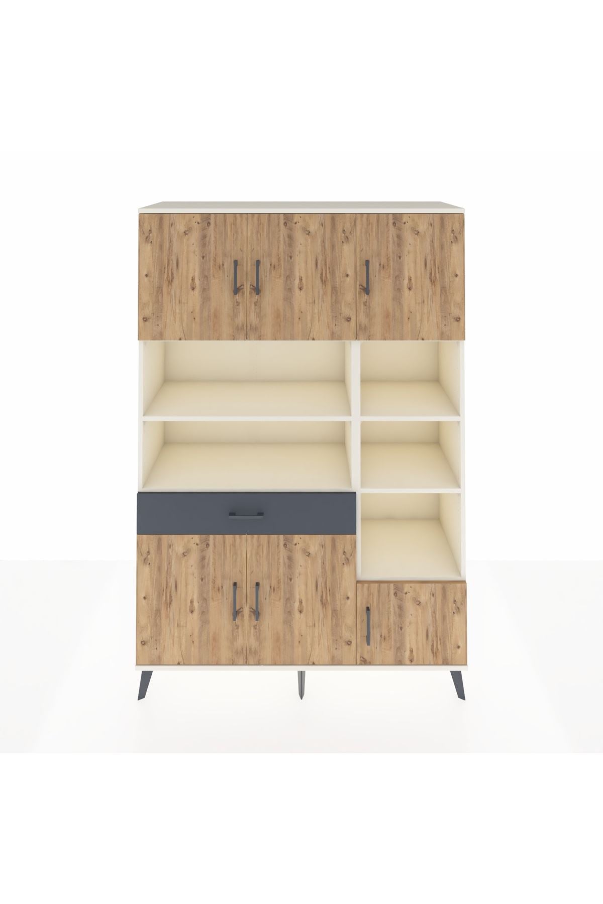 Hyperion Dolap 10 Raflı Tek Çekmeceli 6 Kapaklı 132x44x195 Aytaşı-Çam/Antrasit