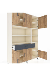 Hyperion Dolap 10 Raflı Tek Çekmeceli 6 Kapaklı 132x44x195 Aytaşı-Çam/Antrasit