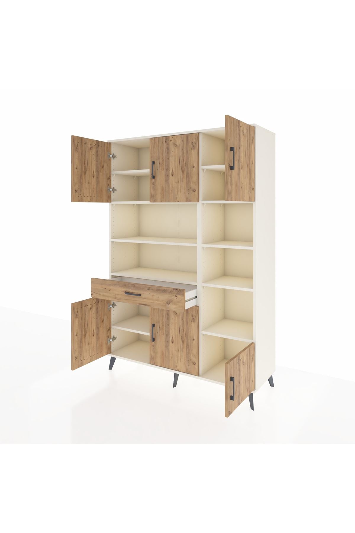 Hyperion Dolap 10 Raflı Tek Çekmeceli 6 Kapaklı 132x44x195 Aytaşı-Çam/Çam