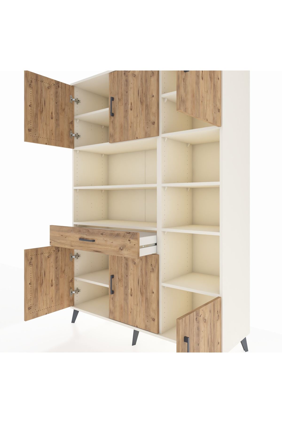 Hyperion Dolap 10 Raflı Tek Çekmeceli 6 Kapaklı 132x44x195 Aytaşı-Çam/Çam