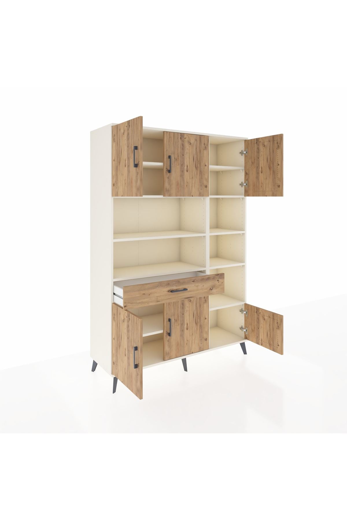 Hyperion Dolap 10 Raflı Tek Çekmeceli 6 Kapaklı 132x44x195 Aytaşı-Çam/Çam