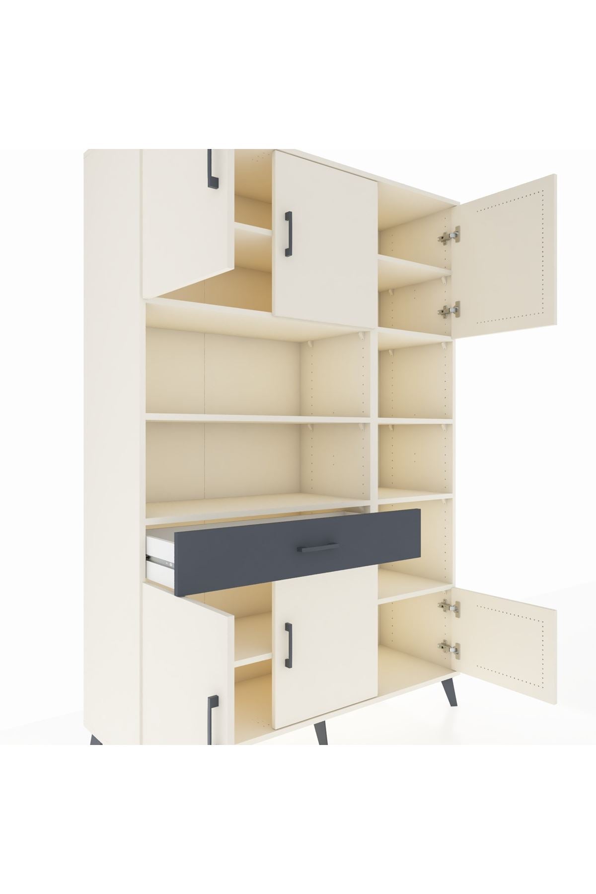 Hyperion Dolap 10 Raflı Tek Çekmeceli 6 Kapaklı 132x44x195 Aytaşı-Aytaşı/Antrasit