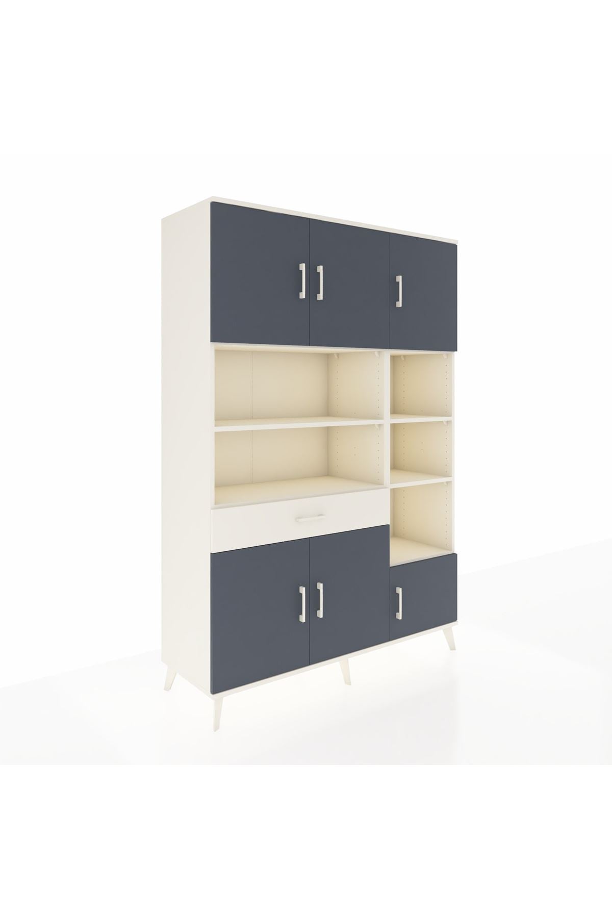 Hyperion Dolap 10 Raflı Tek Çekmeceli 6 Kapaklı 132x44x195 Aytaşı-Antrasit/Aytaşı