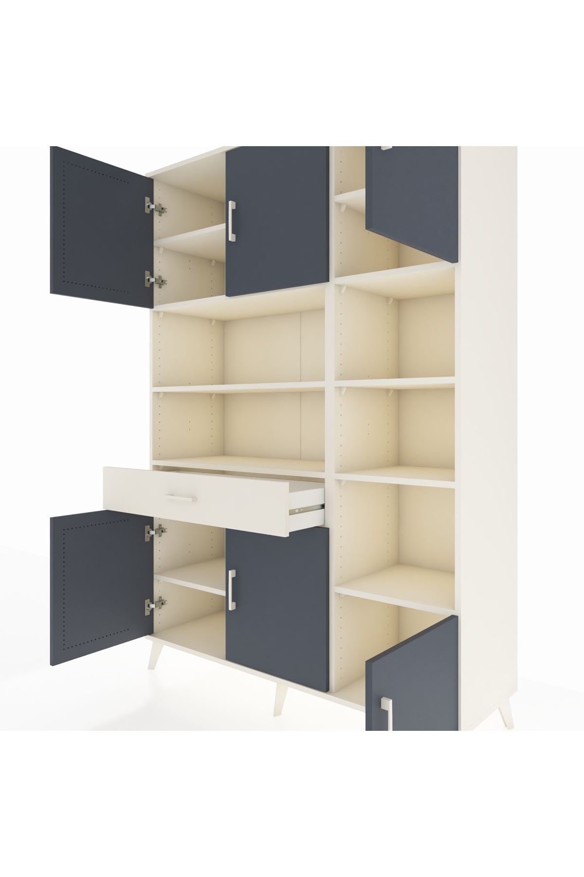 Hyperion Dolap 10 Raflı Tek Çekmeceli 6 Kapaklı 132x44x195 Aytaşı-Antrasit/Aytaşı