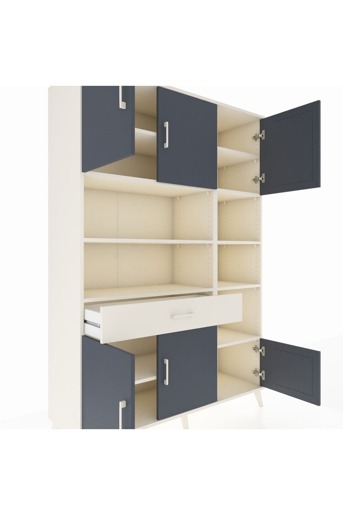 Hyperion Dolap 10 Raflı Tek Çekmeceli 6 Kapaklı 132x44x195 Aytaşı-Antrasit/Aytaşı