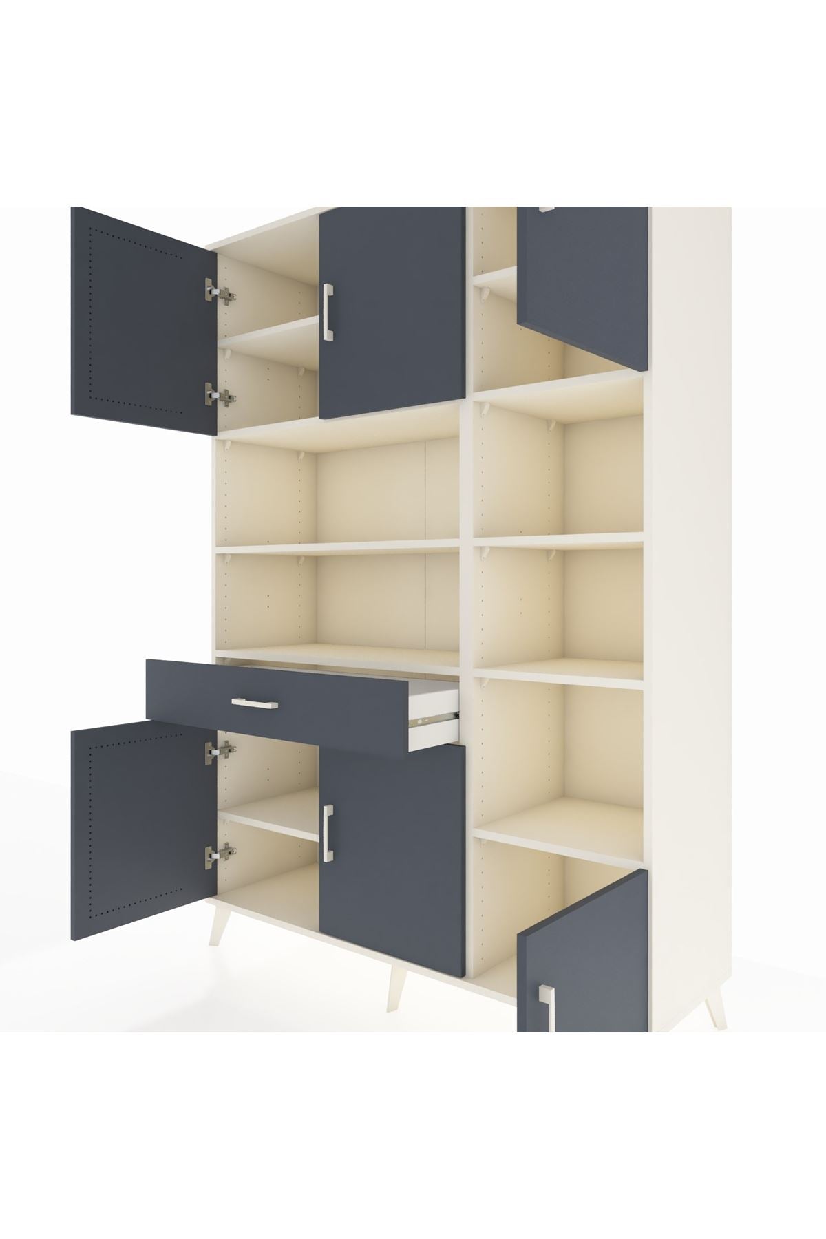 Hyperion Dolap 10 Raflı Tek Çekmeceli 6 Kapaklı 132x44x195 Aytaşı-Antrasit/Antrasit