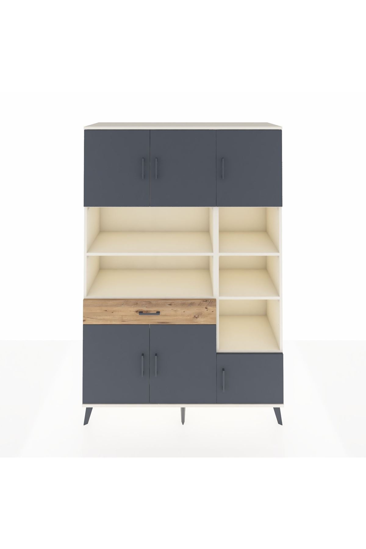 Hyperion Dolap 10 Raflı Tek Çekmeceli 6 Kapaklı 132x44x195 Aytaşı-Antrasit/Çam