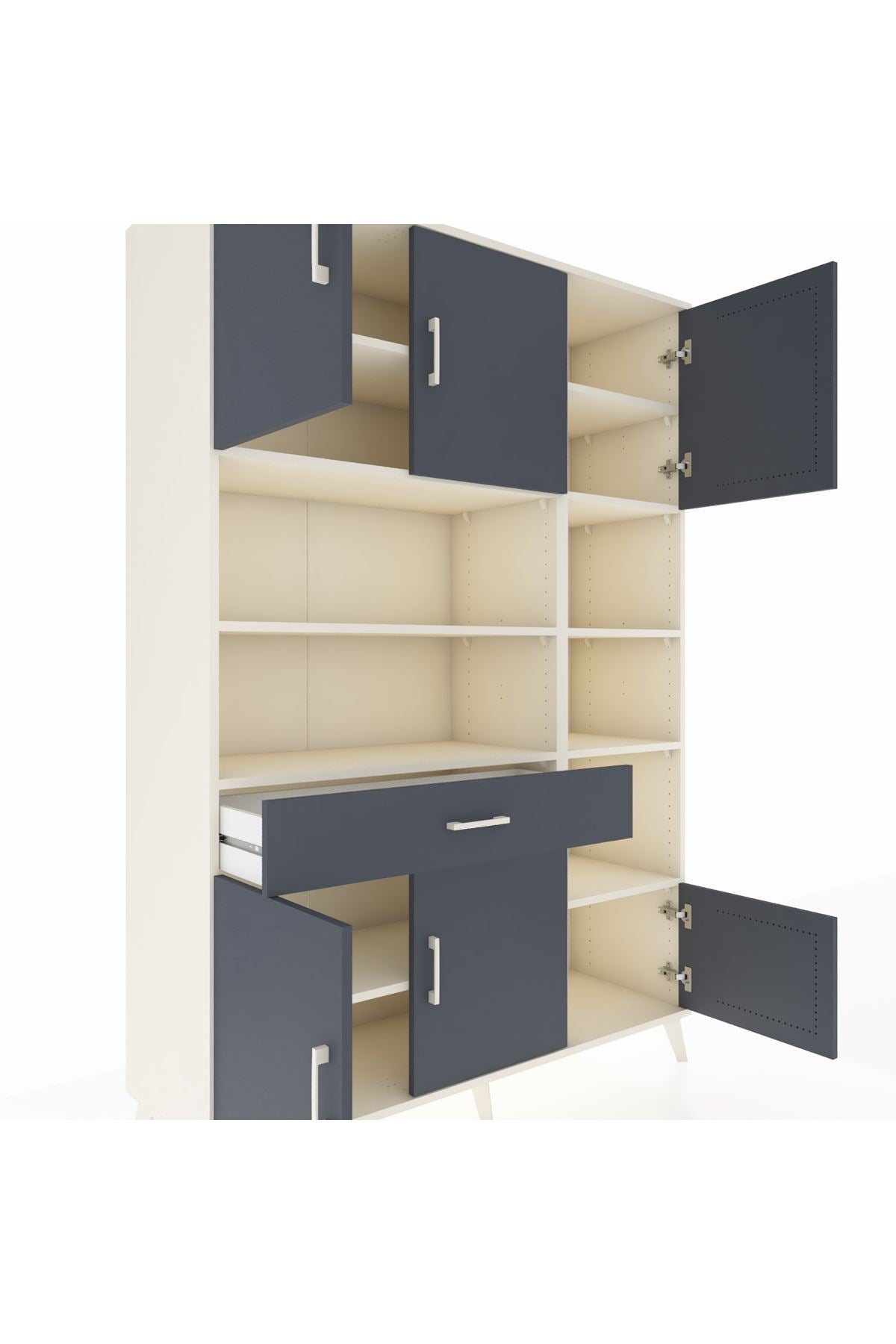 Hyperion Dolap 10 Raflı Tek Çekmeceli 6 Kapaklı 132x44x195 Aytaşı-Antrasit/Antrasit