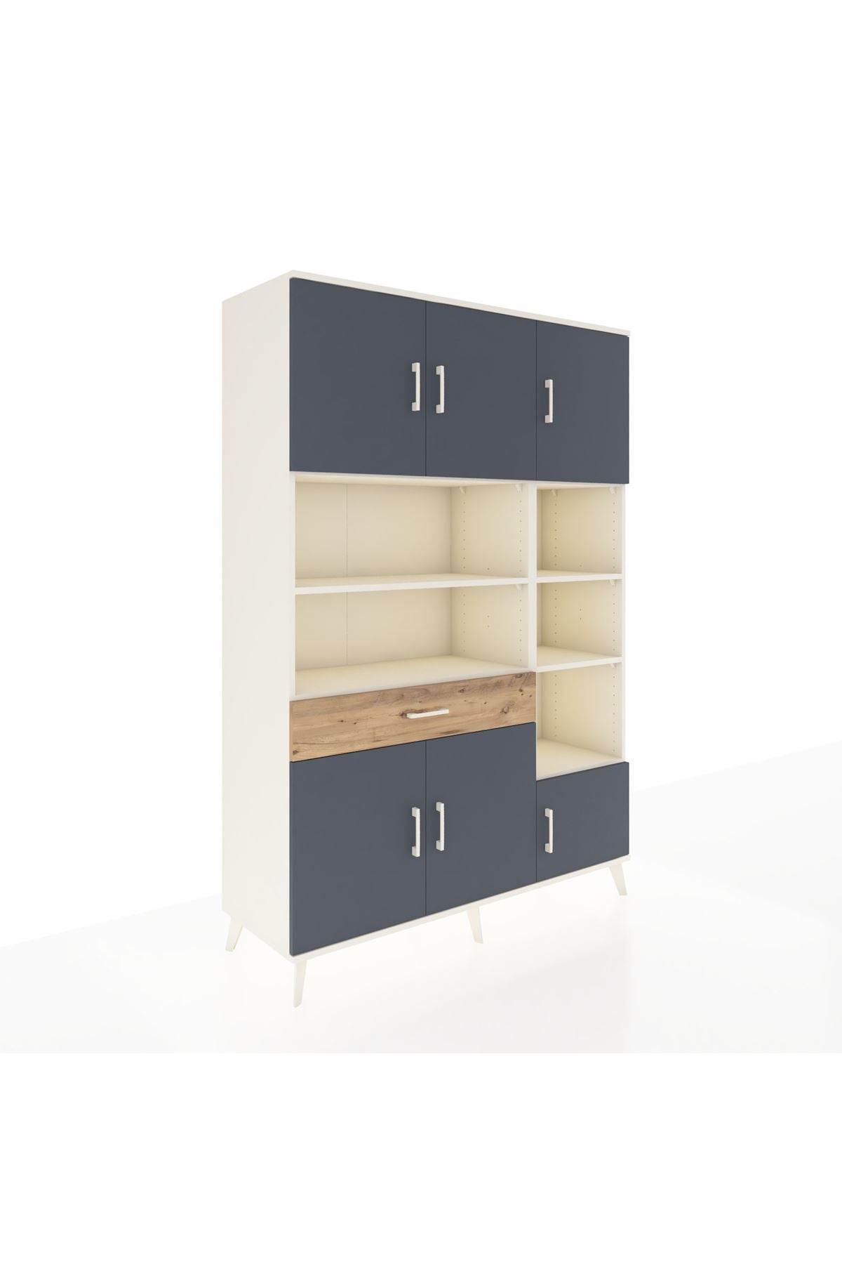 Hyperion Dolap 10 Raflı Tek Çekmeceli 6 Kapaklı 132x44x195 Aytaşı-Antrasit/Çam