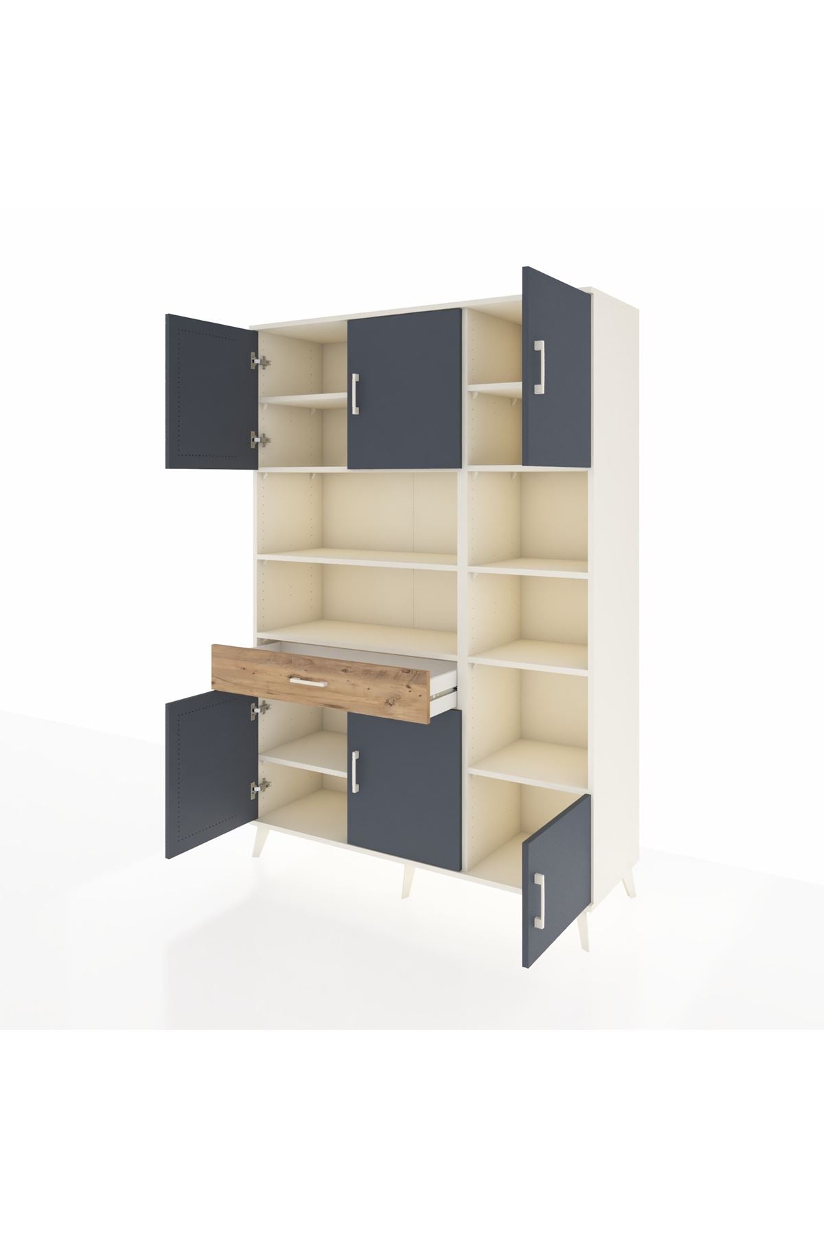 Hyperion Dolap 10 Raflı Tek Çekmeceli 6 Kapaklı 132x44x195 Aytaşı-Antrasit/Çam