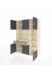 Hyperion Dolap 10 Raflı Tek Çekmeceli 6 Kapaklı 132x44x195 Aytaşı-Antrasit/Çam