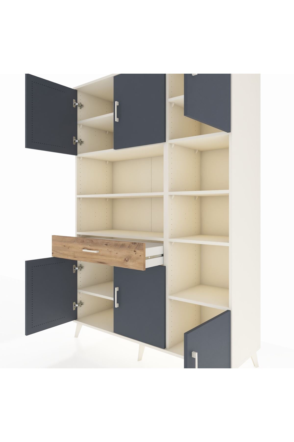 Hyperion Dolap 10 Raflı Tek Çekmeceli 6 Kapaklı 132x44x195 Aytaşı-Antrasit/Çam