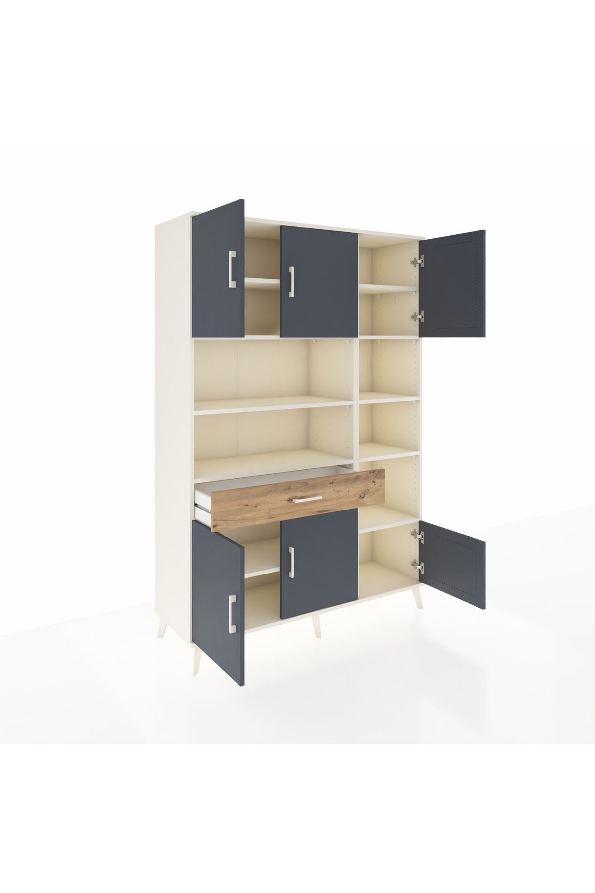 Hyperion Dolap 10 Raflı Tek Çekmeceli 6 Kapaklı 132x44x195 Aytaşı-Antrasit/Çam