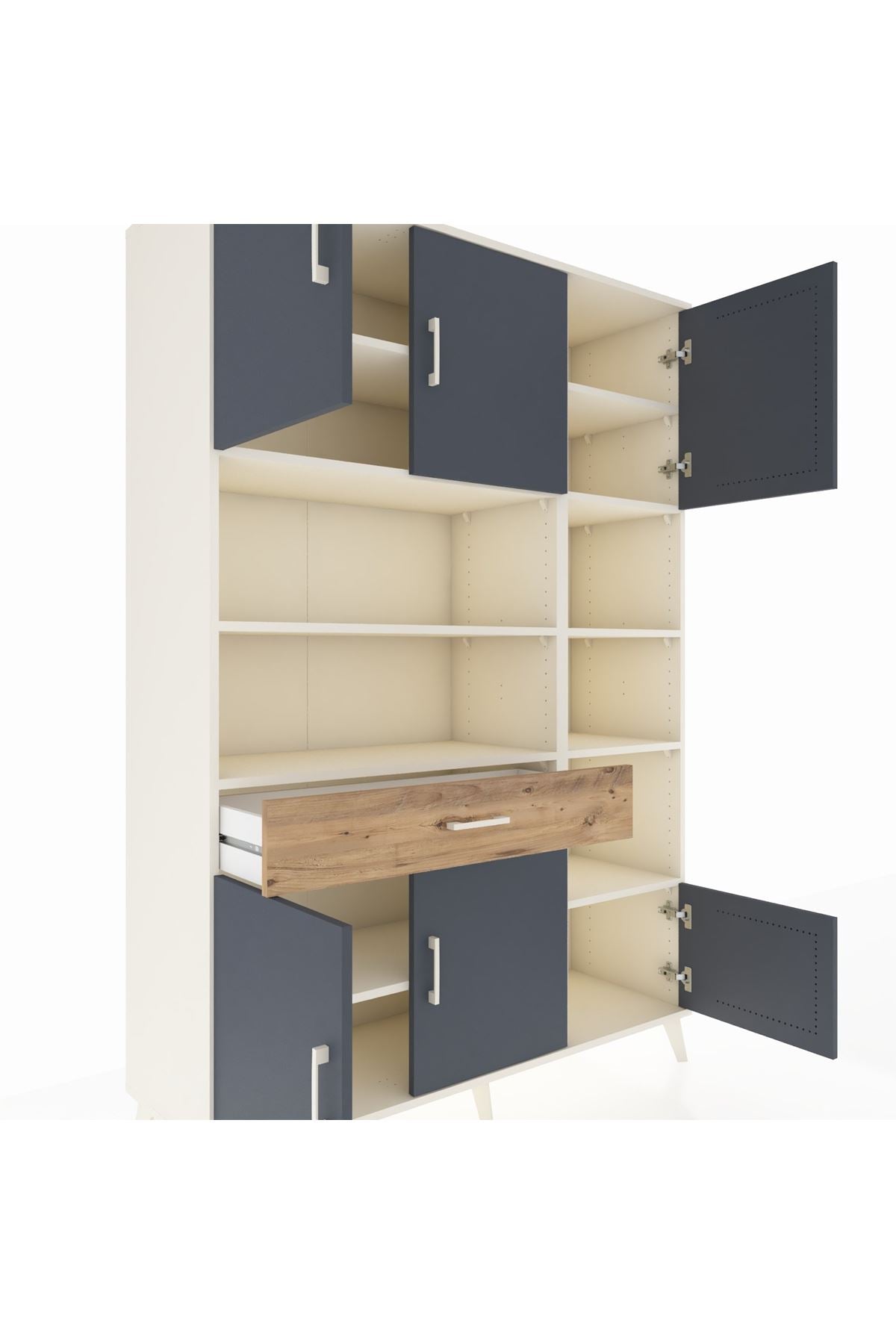 Hyperion Dolap 10 Raflı Tek Çekmeceli 6 Kapaklı 132x44x195 Aytaşı-Antrasit/Çam