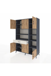 Hyperion Dolap 10 Raflı Tek Çekmeceli 6 Kapaklı 132x44x195 Antrasit-Çam/Aytaşı