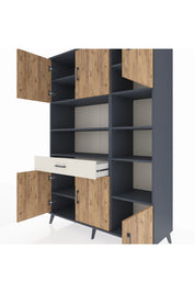 Hyperion Dolap 10 Raflı Tek Çekmeceli 6 Kapaklı 132x44x195 Antrasit-Çam/Aytaşı