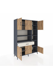 Hyperion Dolap 10 Raflı Tek Çekmeceli 6 Kapaklı 132x44x195 Antrasit-Çam/Aytaşı