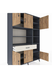 Hyperion Dolap 10 Raflı Tek Çekmeceli 6 Kapaklı 132x44x195 Antrasit-Çam/Aytaşı