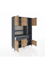 Hyperion Dolap 10 Raflı Tek Çekmeceli 6 Kapaklı 132x44x195 Antrasit-Çam/Antrasit