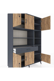 Hyperion Dolap 10 Raflı Tek Çekmeceli 6 Kapaklı 132x44x195 Antrasit-Çam/Antrasit