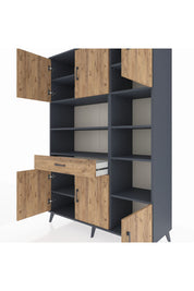 Hyperion Dolap 10 Raflı Tek Çekmeceli 6 Kapaklı 132x44x195 Antrasit-Çam/Çam