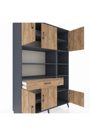 Hyperion Dolap 10 Raflı Tek Çekmeceli 6 Kapaklı 132x44x195 Antrasit-Çam/Çam