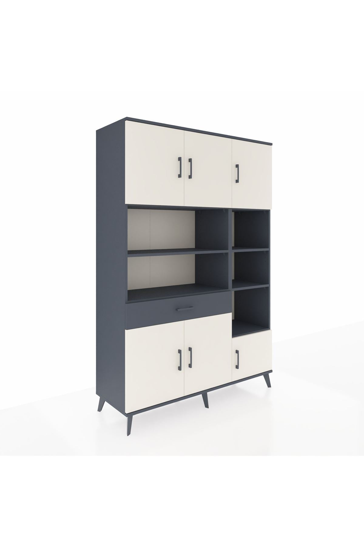 Hyperion Dolap 10 Raflı Tek Çekmeceli 6 Kapaklı 132x44x195 Antrasit-Aytaşı/Antrasit
