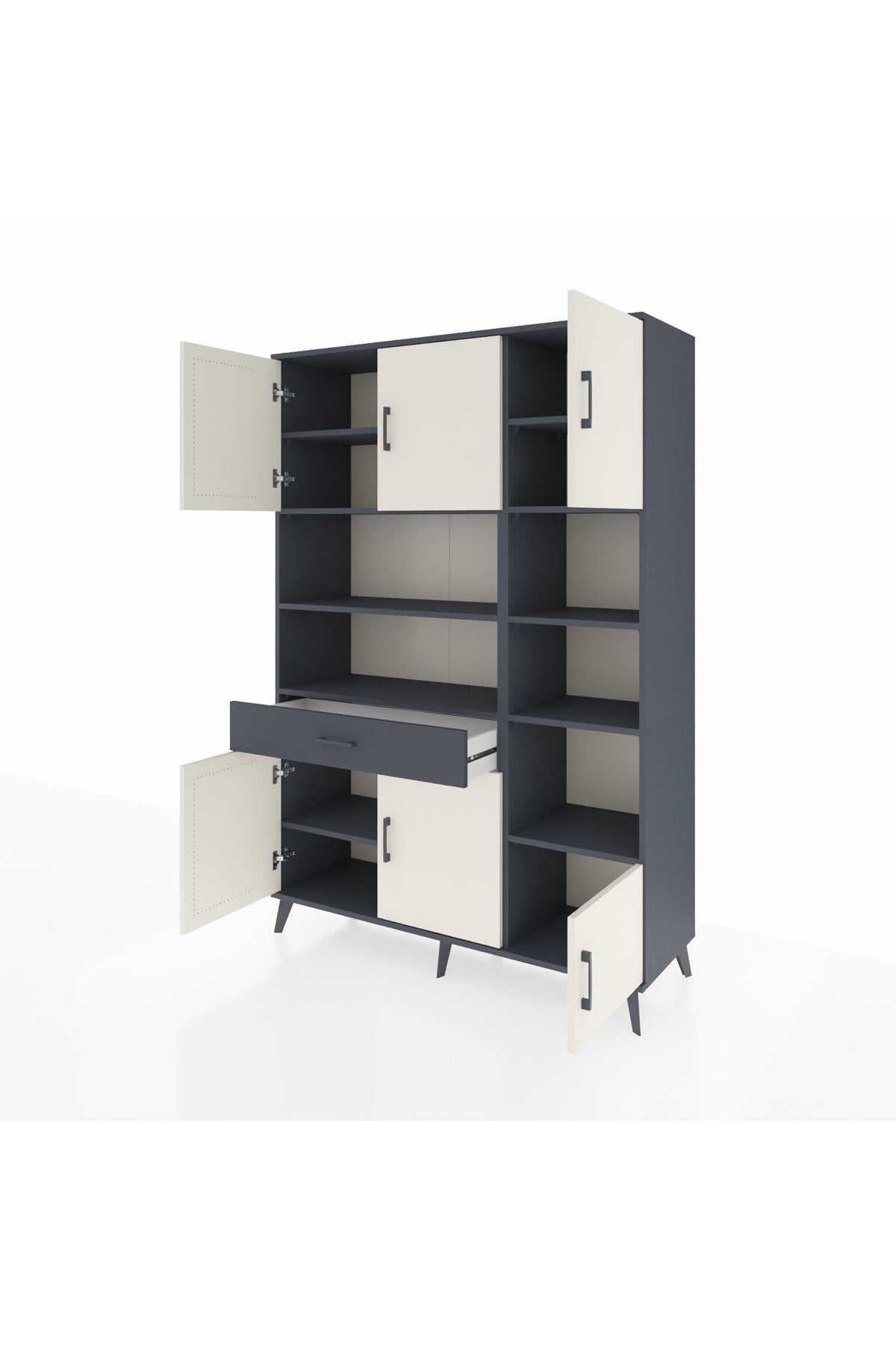 Hyperion Dolap 10 Raflı Tek Çekmeceli 6 Kapaklı 132x44x195 Antrasit-Aytaşı/Antrasit