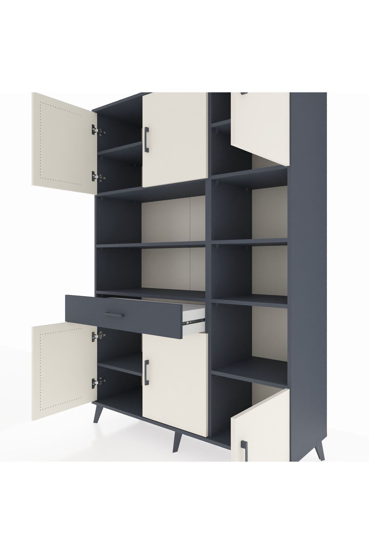 Hyperion Dolap 10 Raflı Tek Çekmeceli 6 Kapaklı 132x44x195 Antrasit-Aytaşı/Antrasit