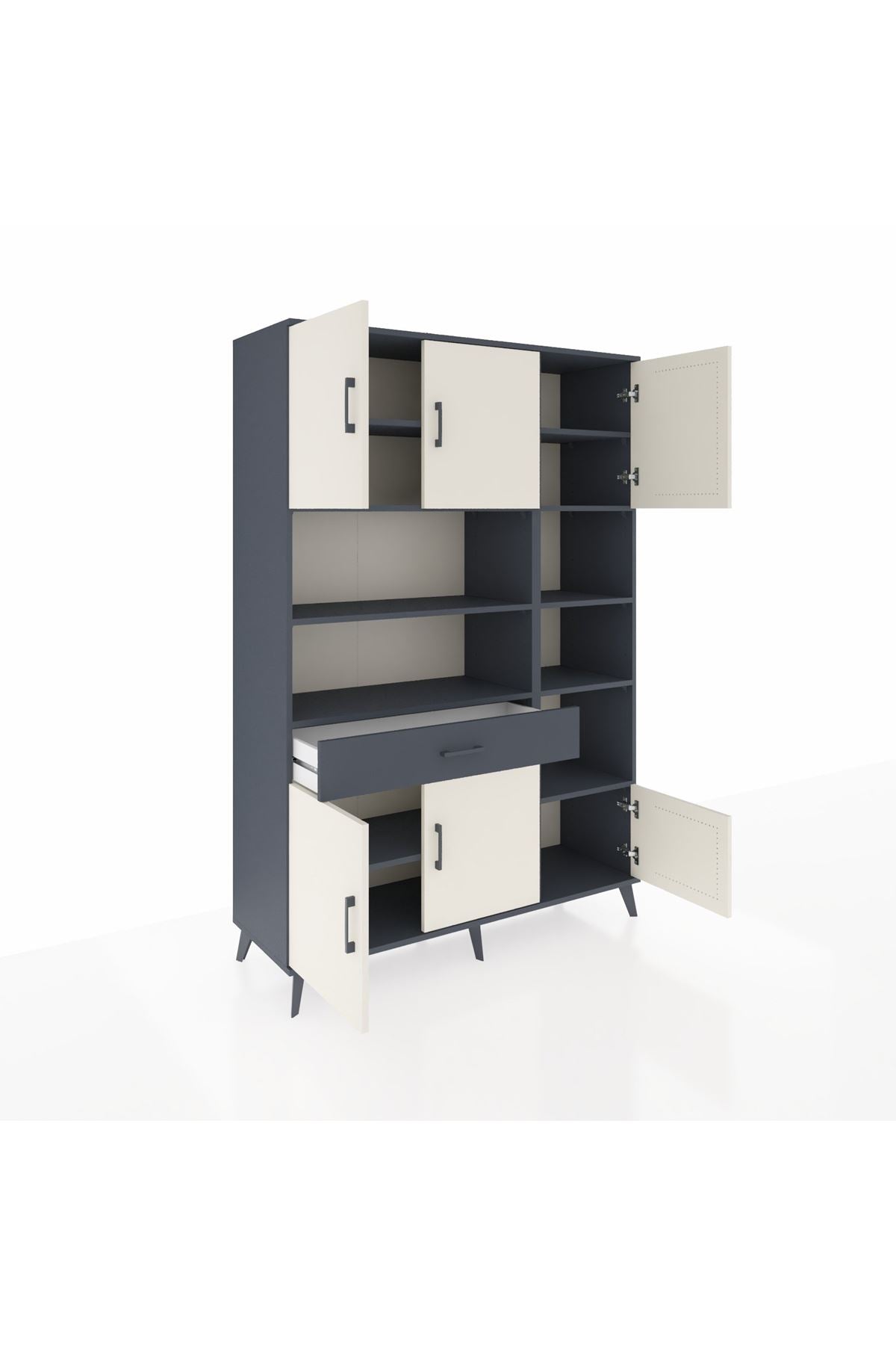 Hyperion Dolap 10 Raflı Tek Çekmeceli 6 Kapaklı 132x44x195 Antrasit-Aytaşı/Antrasit