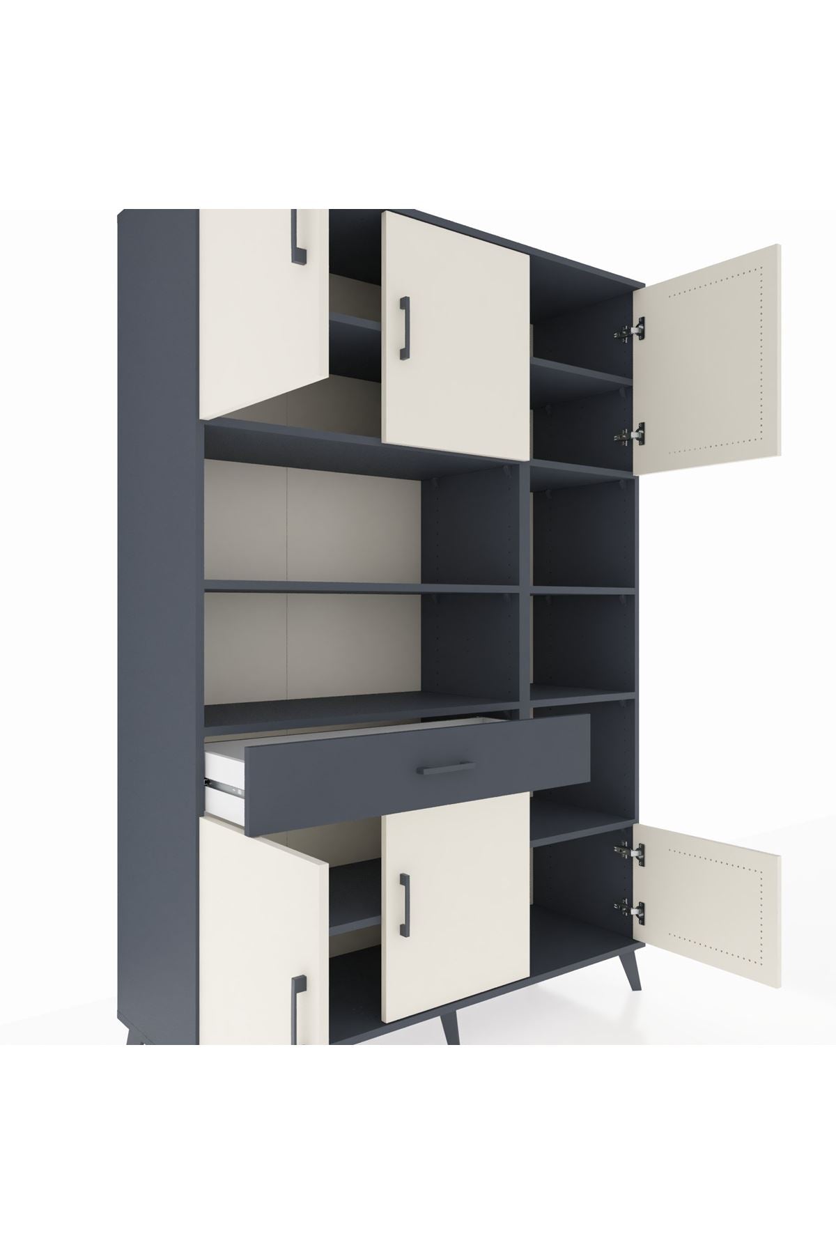 Hyperion Dolap 10 Raflı Tek Çekmeceli 6 Kapaklı 132x44x195 Antrasit-Aytaşı/Antrasit