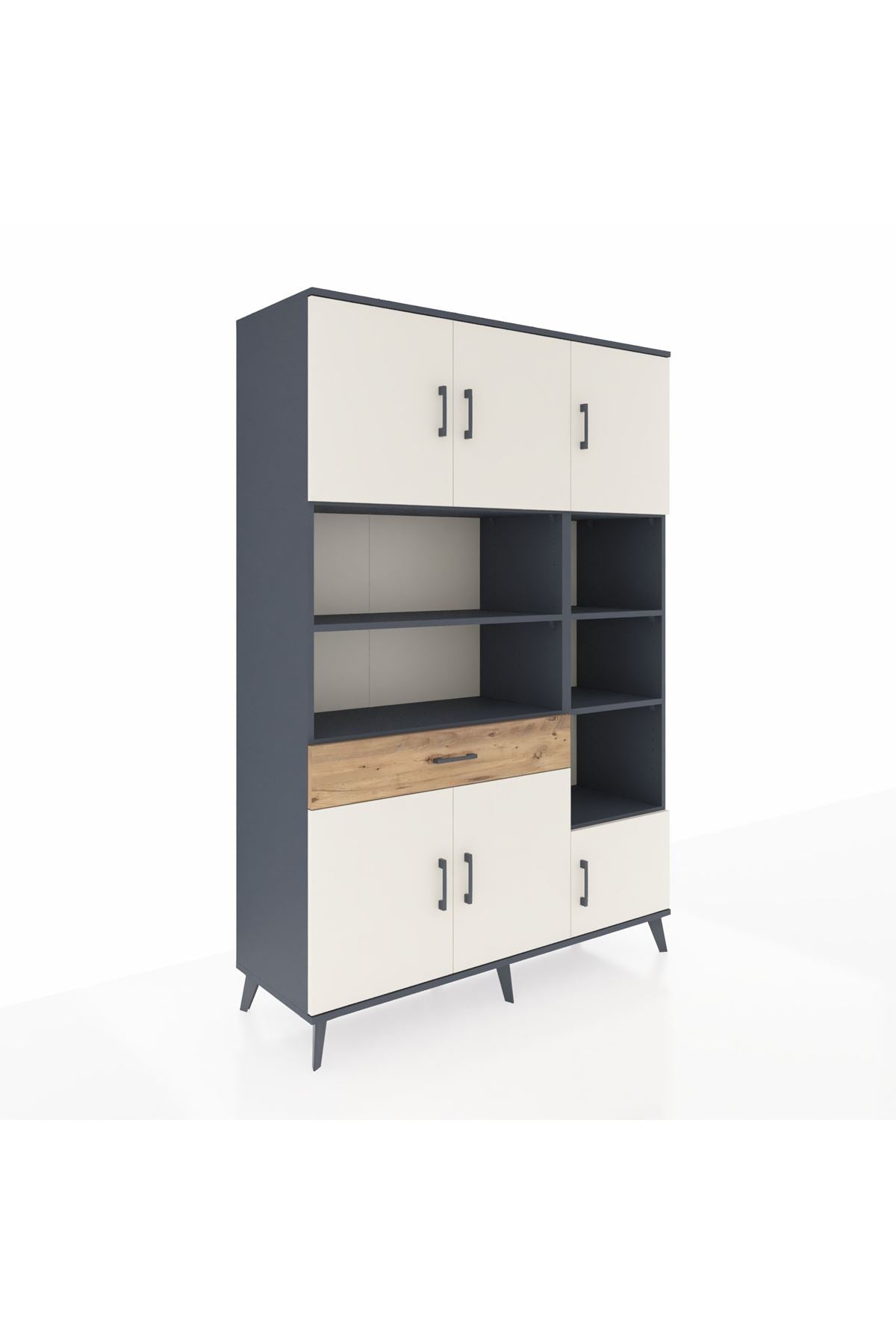 Hyperion Dolap 10 Raflı Tek Çekmeceli 6 Kapaklı 132x44x195 Antrasit-Aytaşı/Çam