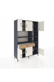Hyperion Dolap 10 Raflı Tek Çekmeceli 6 Kapaklı 132x44x195 Antrasit-Aytaşı/Çam