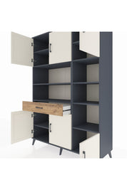 Hyperion Dolap 10 Raflı Tek Çekmeceli 6 Kapaklı 132x44x195 Antrasit-Aytaşı/Çam