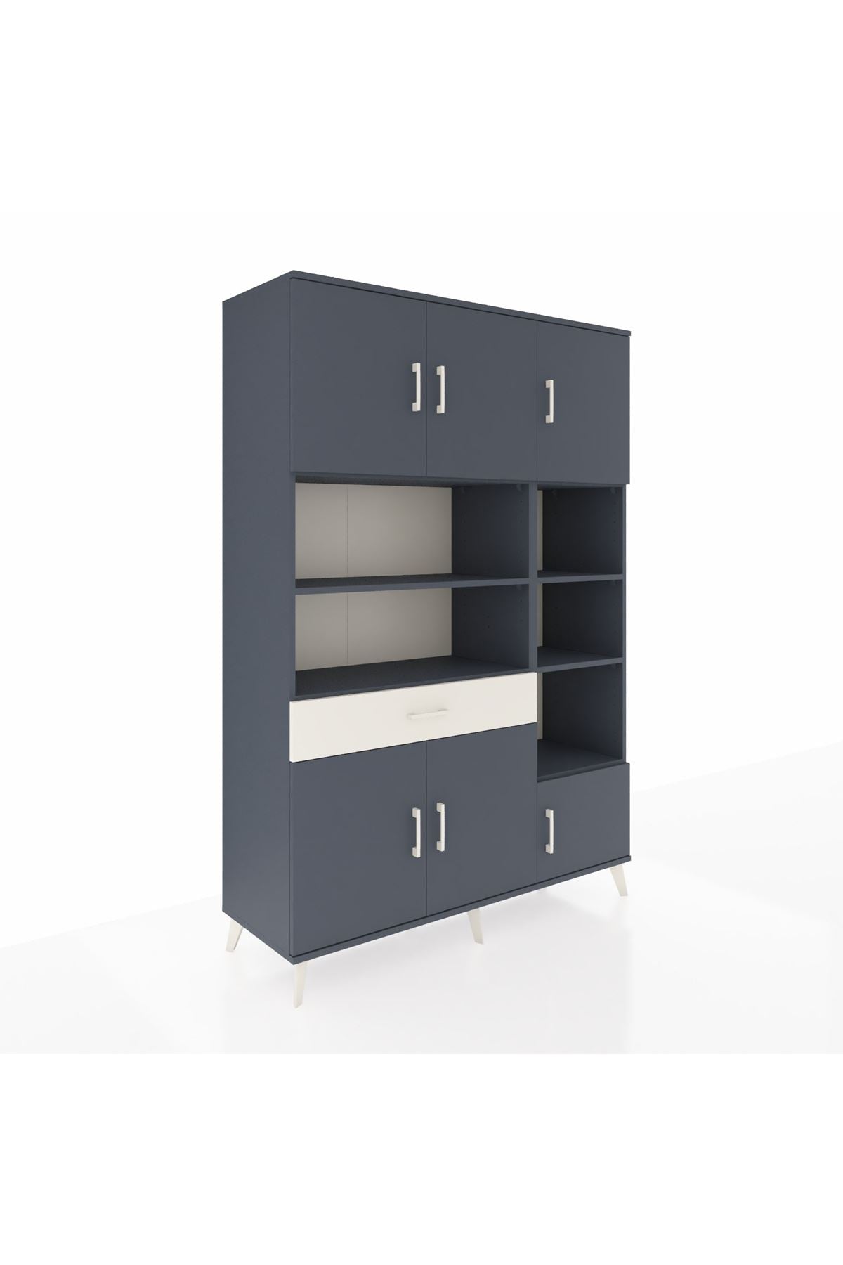 Hyperion Dolap 10 Raflı Tek Çekmeceli 6 Kapaklı 132x44x195 Antrasit-Antrasit/Aytaşı