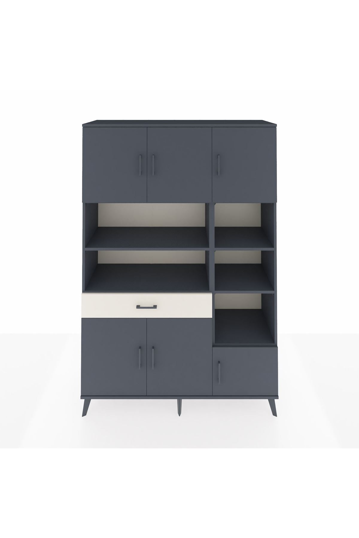 Hyperion Dolap 10 Raflı Tek Çekmeceli 6 Kapaklı 132x44x195 Antrasit-Antrasit/Aytaşı