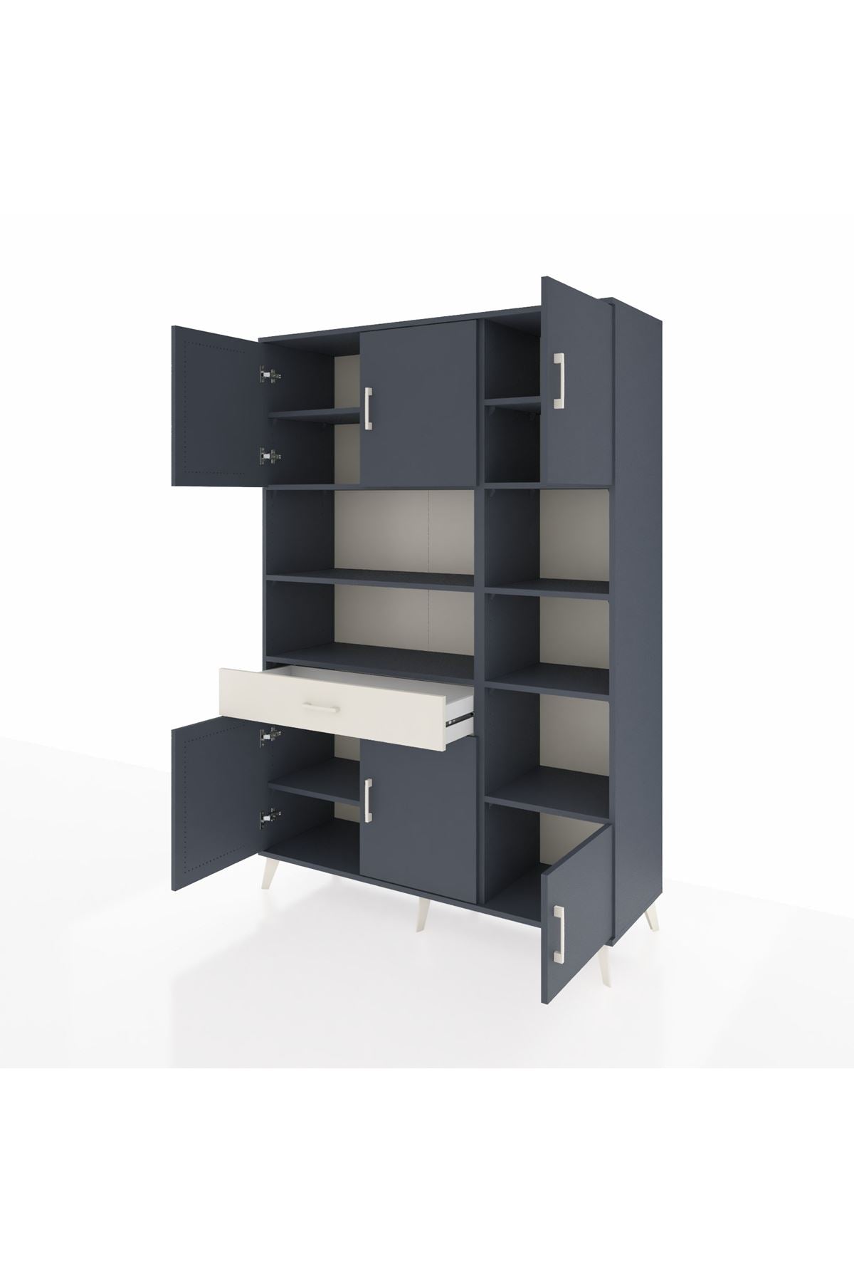 Hyperion Dolap 10 Raflı Tek Çekmeceli 6 Kapaklı 132x44x195 Antrasit-Antrasit/Aytaşı