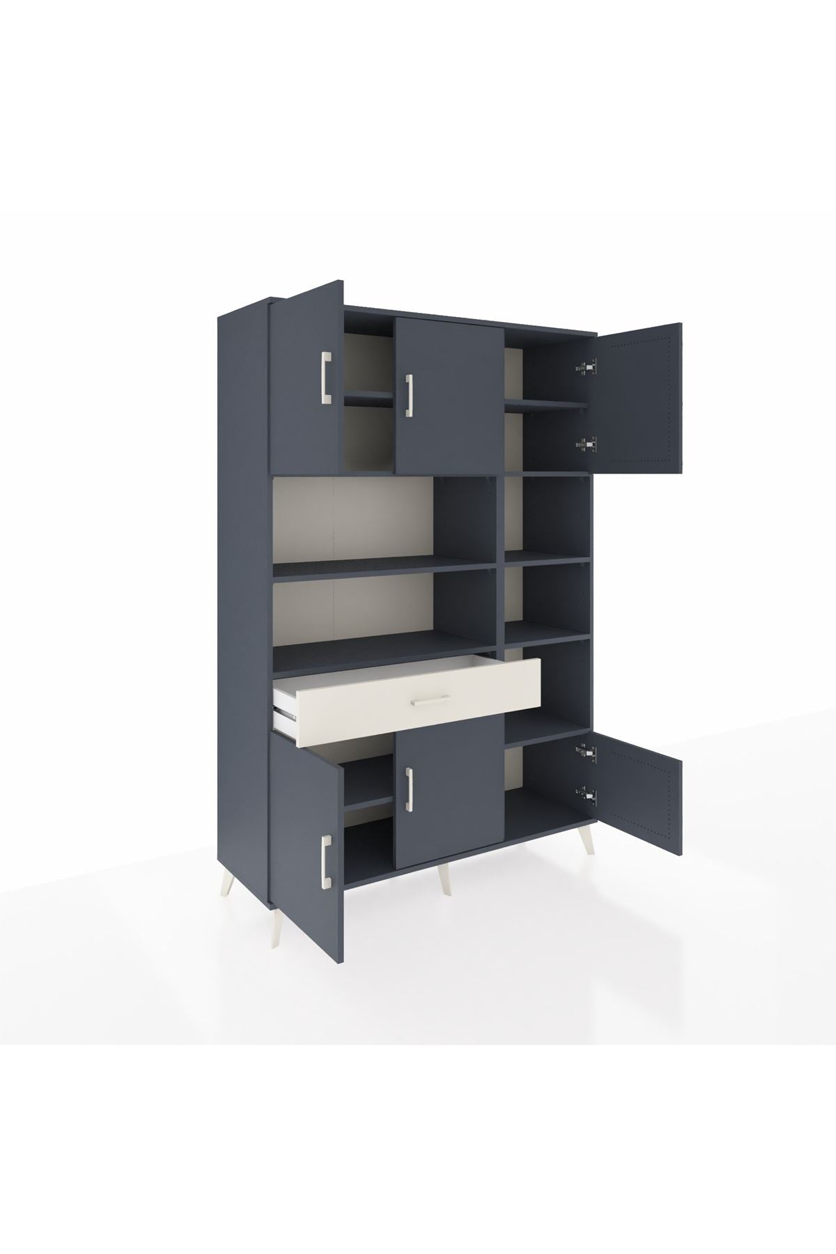 Hyperion Dolap 10 Raflı Tek Çekmeceli 6 Kapaklı 132x44x195 Antrasit-Antrasit/Aytaşı