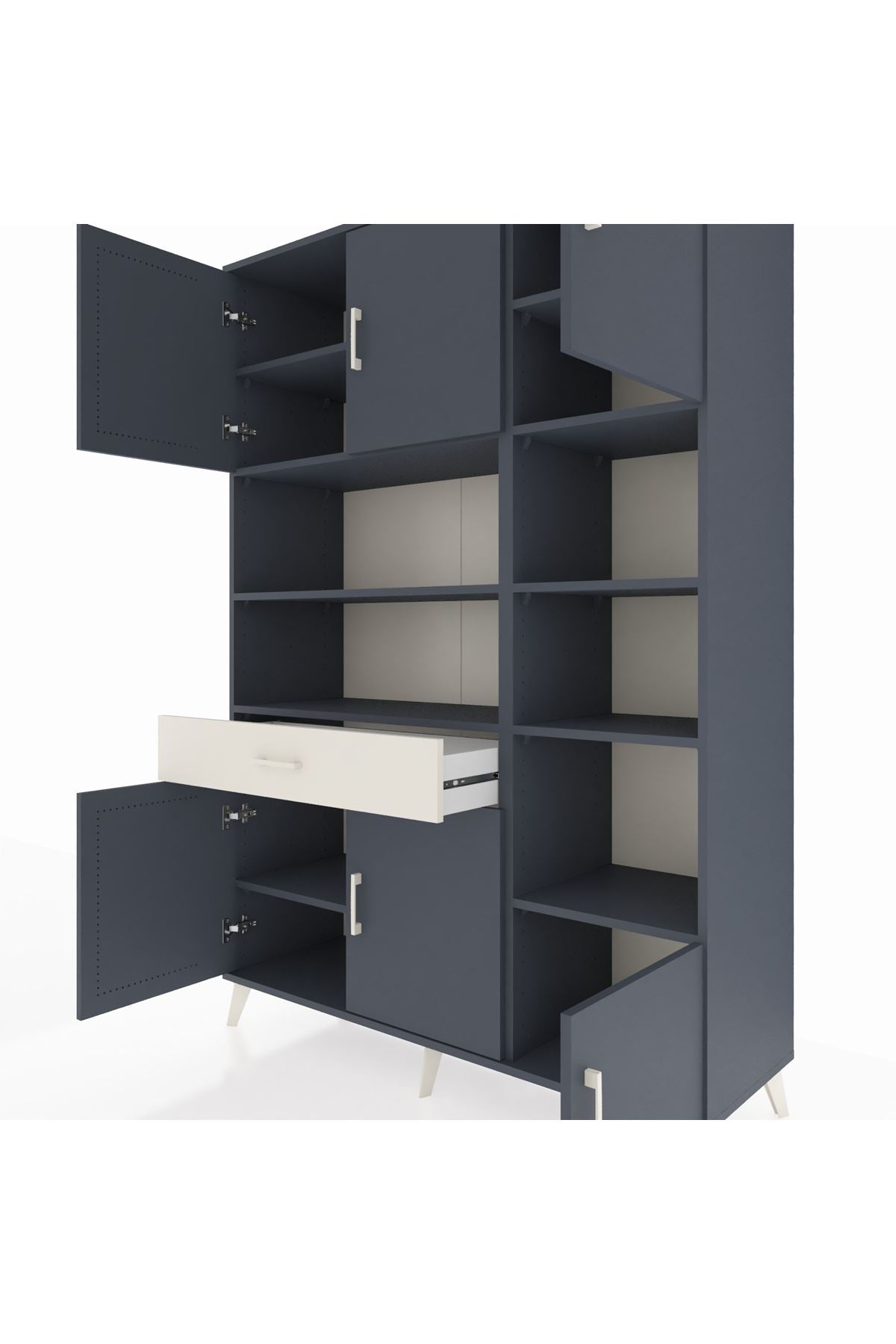 Hyperion Dolap 10 Raflı Tek Çekmeceli 6 Kapaklı 132x44x195 Antrasit-Antrasit/Aytaşı