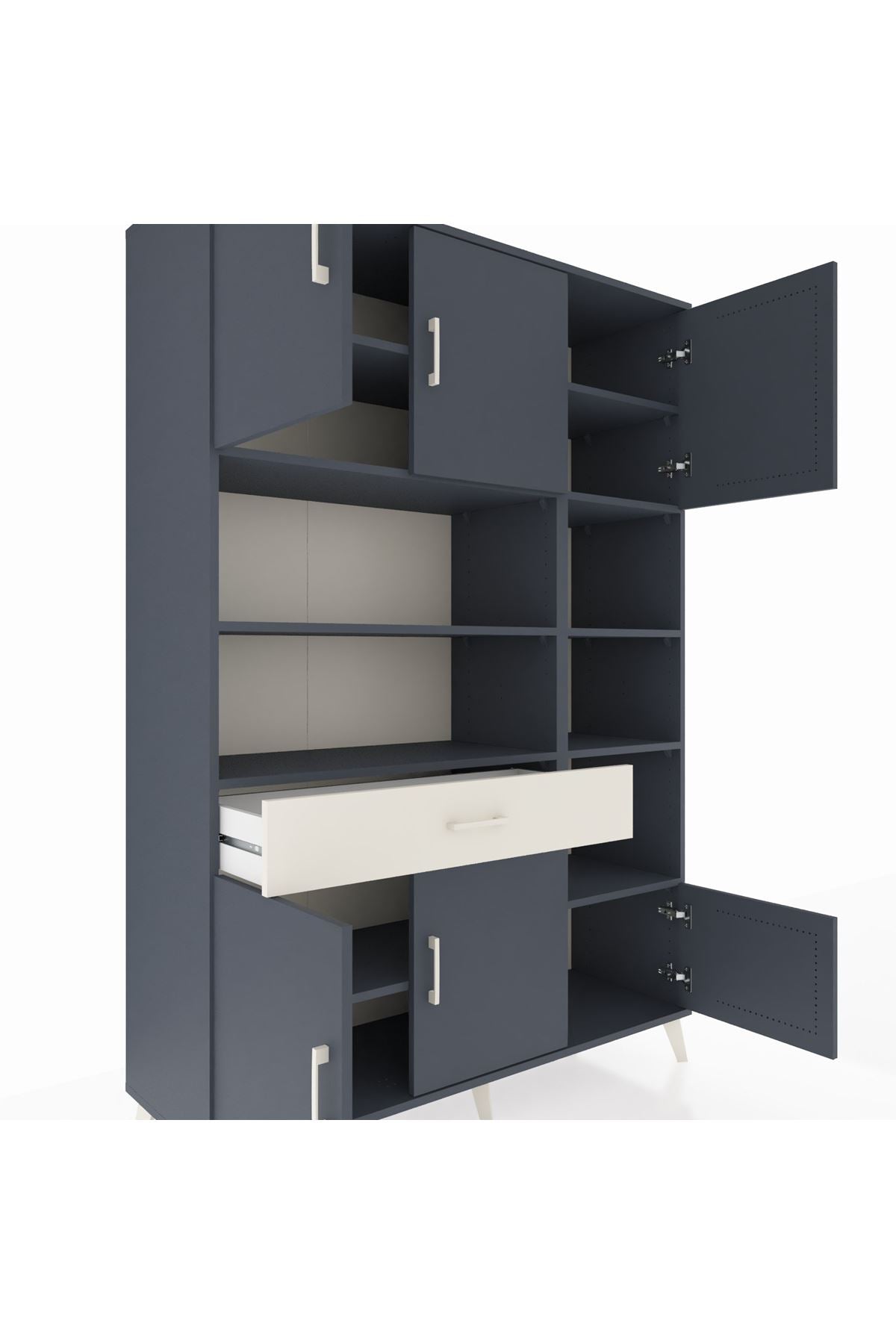 Hyperion Dolap 10 Raflı Tek Çekmeceli 6 Kapaklı 132x44x195 Antrasit-Antrasit/Aytaşı