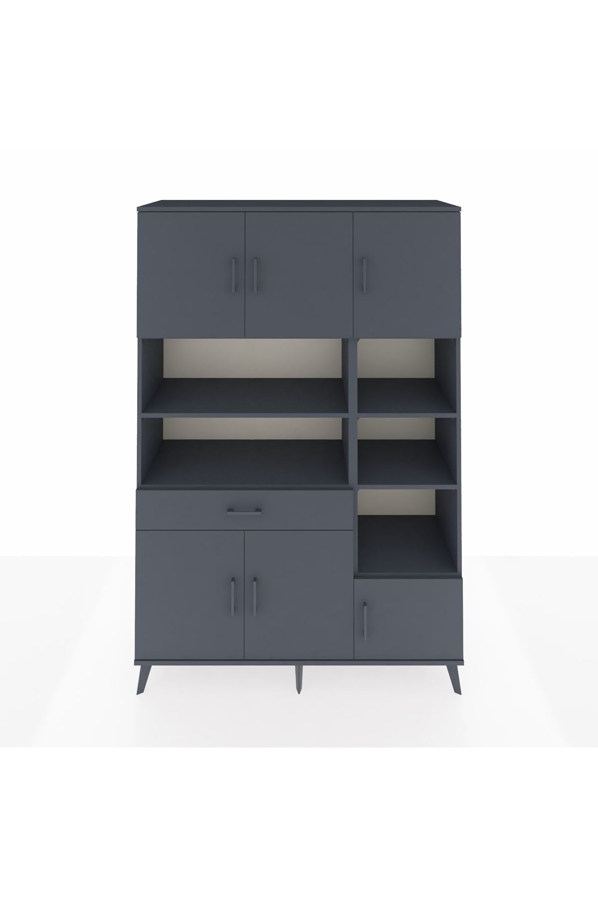 Hyperion Dolap 10 Raflı Tek Çekmeceli 6 Kapaklı 132x44x195 Antrasit-Antrasit/Antrasit