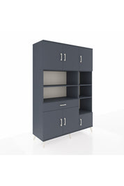 Hyperion Dolap 10 Raflı Tek Çekmeceli 6 Kapaklı 132x44x195 Antrasit-Antrasit/Antrasit