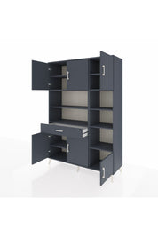 Hyperion Dolap 10 Raflı Tek Çekmeceli 6 Kapaklı 132x44x195 Antrasit-Antrasit/Antrasit