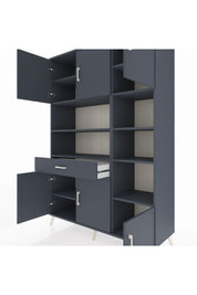 Hyperion Dolap 10 Raflı Tek Çekmeceli 6 Kapaklı 132x44x195 Antrasit-Antrasit/Antrasit