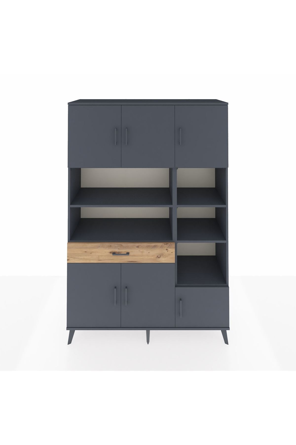 Hyperion Dolap 10 Raflı Tek Çekmeceli 6 Kapaklı 132x44x195 Antrasit-Antrasit/Çam