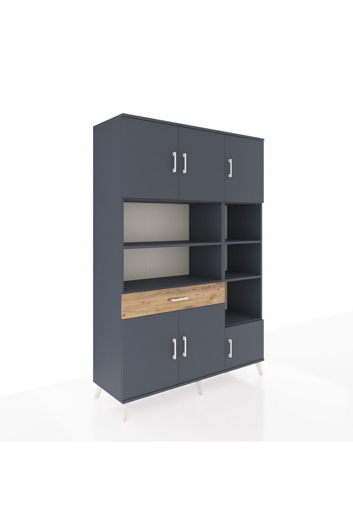 Hyperion Dolap 10 Raflı Tek Çekmeceli 6 Kapaklı 132x44x195 Antrasit-Antrasit/Çam