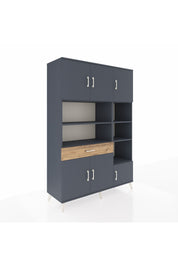 Hyperion Dolap 10 Raflı Tek Çekmeceli 6 Kapaklı 132x44x195 Antrasit-Antrasit/Çam