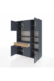 Hyperion Dolap 10 Raflı Tek Çekmeceli 6 Kapaklı 132x44x195 Antrasit-Antrasit/Çam